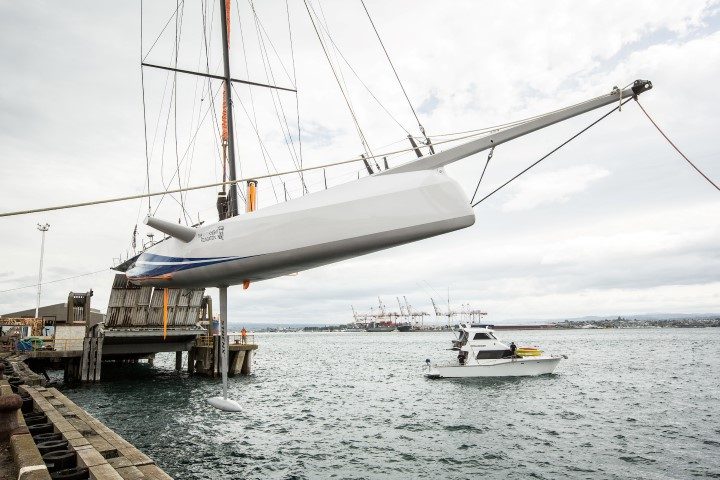 100-ft race yacht at Southern Ocean Marine. Tauranga, New Zealand. 10 November 2016. Photo:Gareth Cooke/Subzero Images
