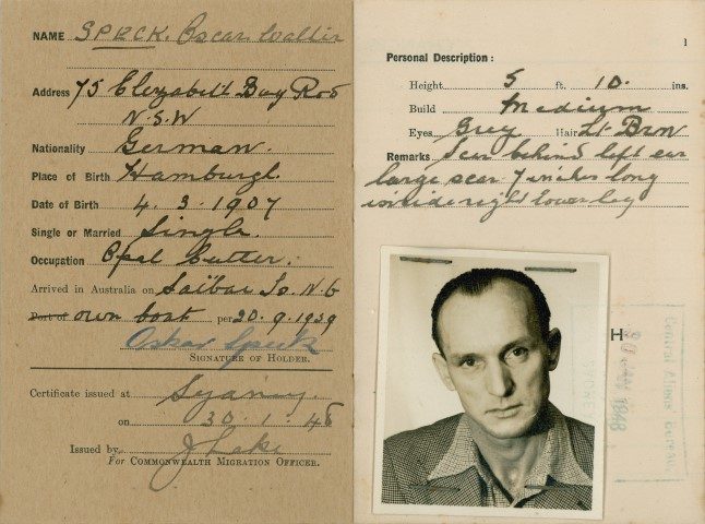 Certificate of registration issued to Oskar Speck